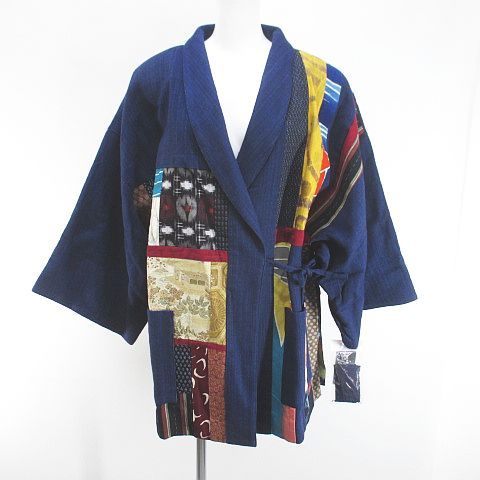 あいびぶれ ジャケット 半纏 はんてん 紺系 ネイビー パッチワーク ポケット