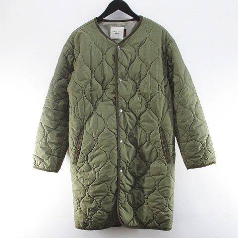 フリークスストア FREAKS STORE 183-3509 サーモライト キルティング ジャケット コート ロング丈 F 緑系 カーキ 中綿 パイピング スナップボタン 裏地