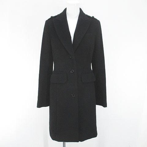 エポカ EPOCA チェスターコート ロング丈 40 黒系 ブラック アンゴラ 毛 ウール 裏地 無地