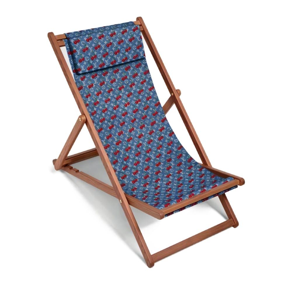 LOUIS VUITTON ルイ ヴィトン LV TM チリエンヌ 村上隆 LVロゴ フラワー 折り畳み式 デッキチェア 椅子 サマーベッド チェリー デニムブルー オブジェ GI 1335