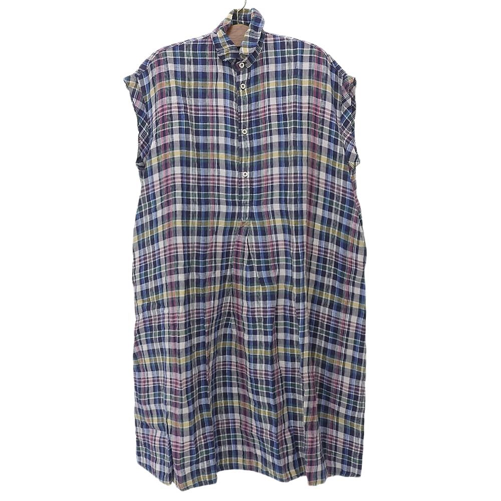 45 R フォーティファイブ アール リネンマドラスのフ Mドレス ワンピース レディース マルチ ―