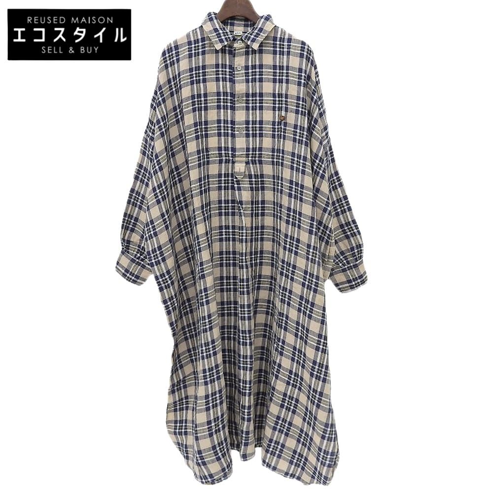 45R フォーティファイブ アール リネン チェックドレス シャツワンピース レディース ベージュ×ブルー 7035069 ―