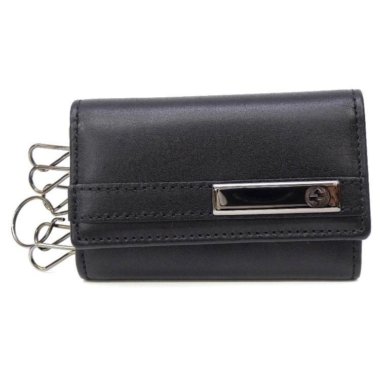 グッチ GUCCI 6連キーケース ロゴプレート 黒 レザー