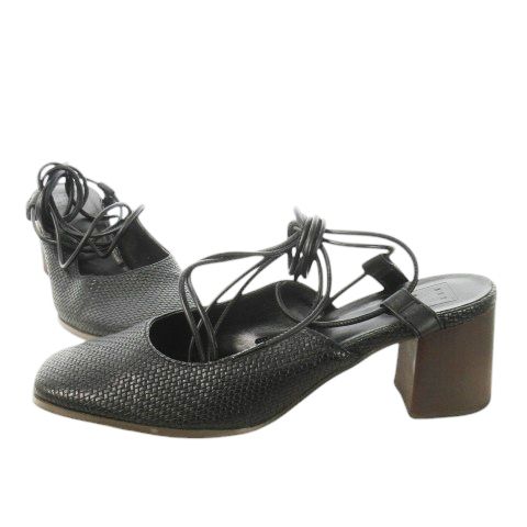 リムアーク rim.ark レースアップパンプス スクエアトゥ ミドルヒール レザー 革 L 黒 ブラック CK5 GY30