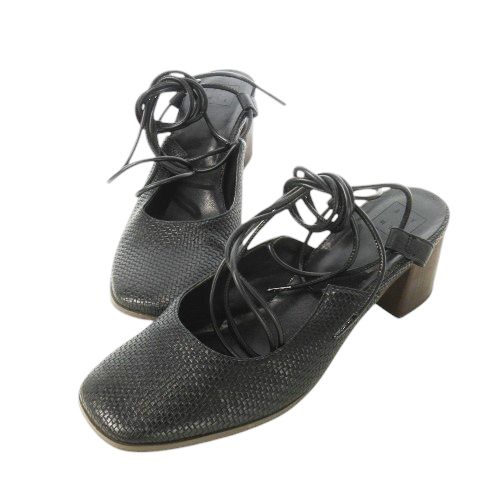 リムアーク rim.ark レースアップパンプス スクエアトゥ ミドルヒール レザー 革 L 黒 ブラック CK5 GY30