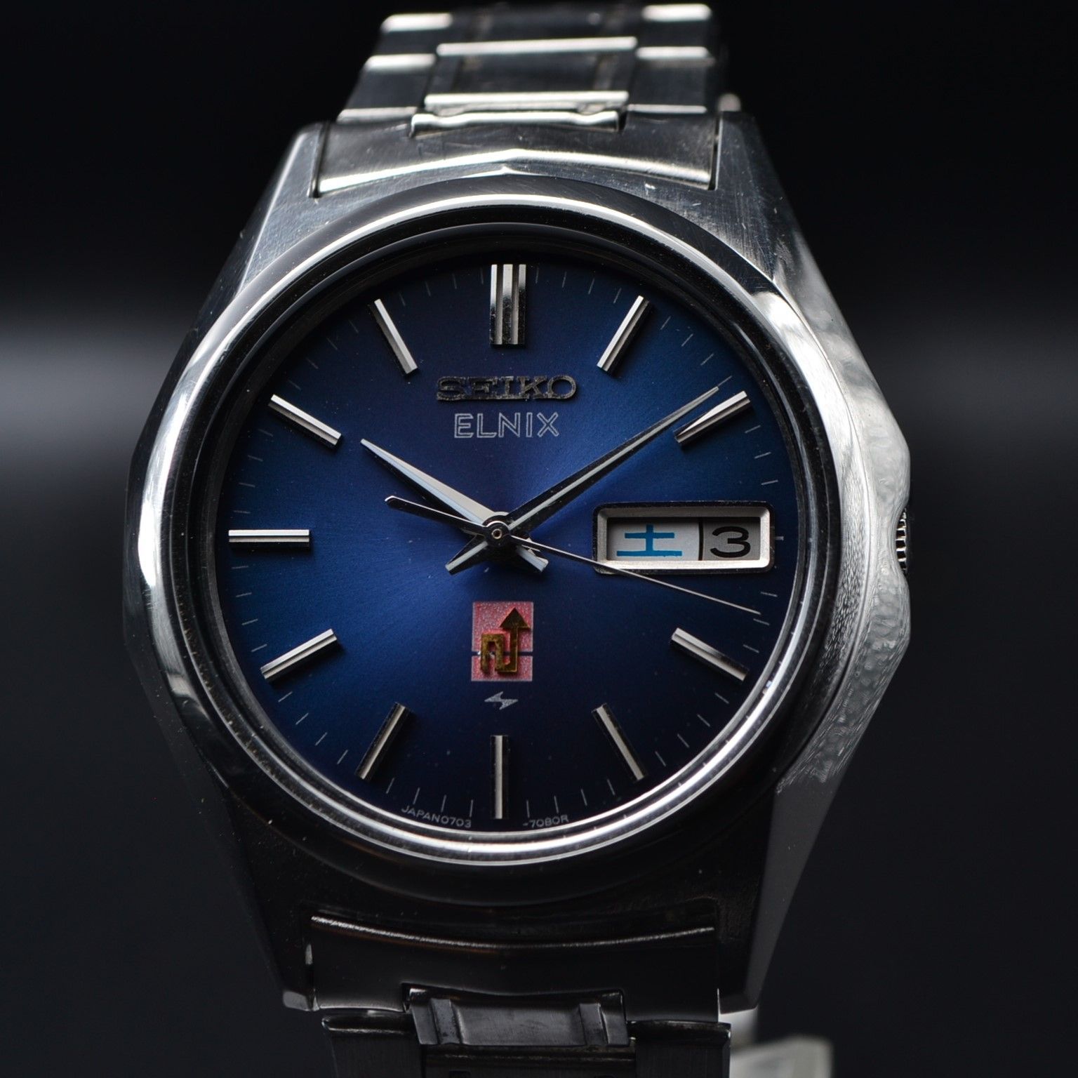 OH済 SEIKO ELNIX ブルー 純正ベルト付き ビンテージクォーツ