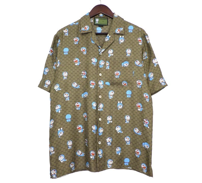 美品 グッチ ドラえもんコラボ シルクシャツ 希少 ブラウン 44 wine-king_7765400000016482