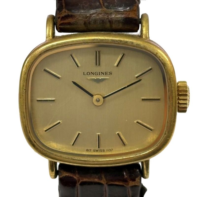 ロンジン スクエア 腕時計レディース 手巻き ゴールド文字盤 動作品