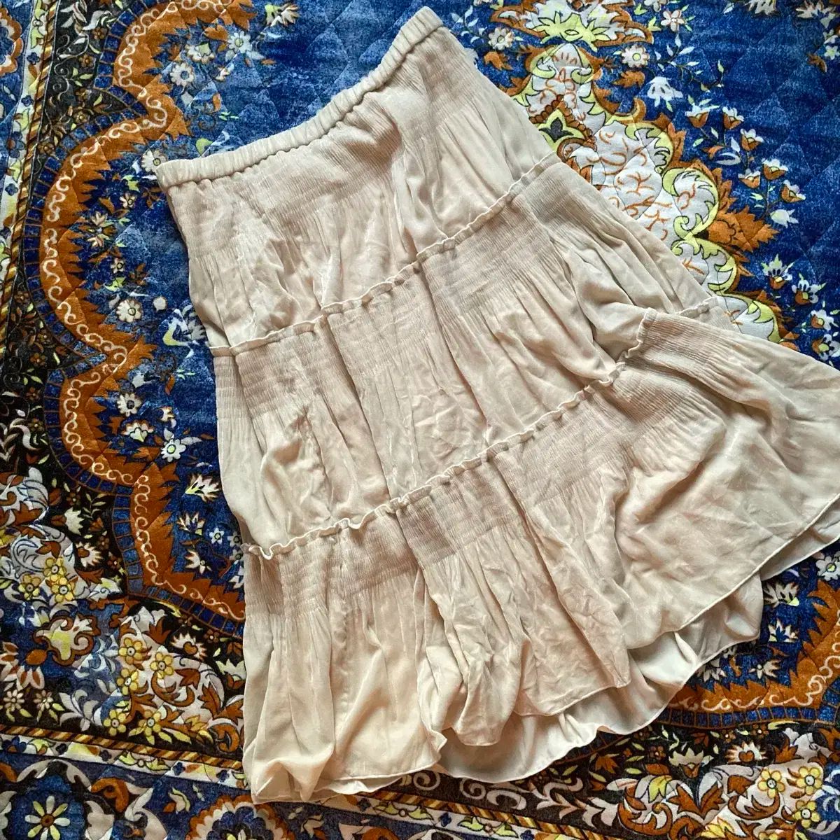 NOKO OHNO クリーム エクリュ ベルベット シャーリング プリーツ レイヤード スカート