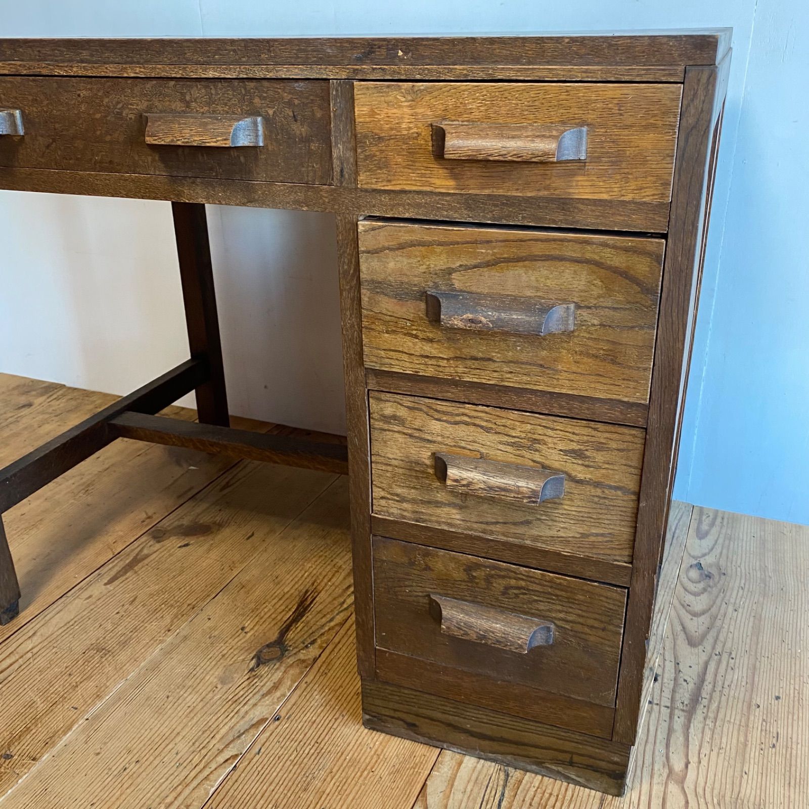 アンティーク 木製机 片袖デスク 学習机 作業台 古家具 レトロ