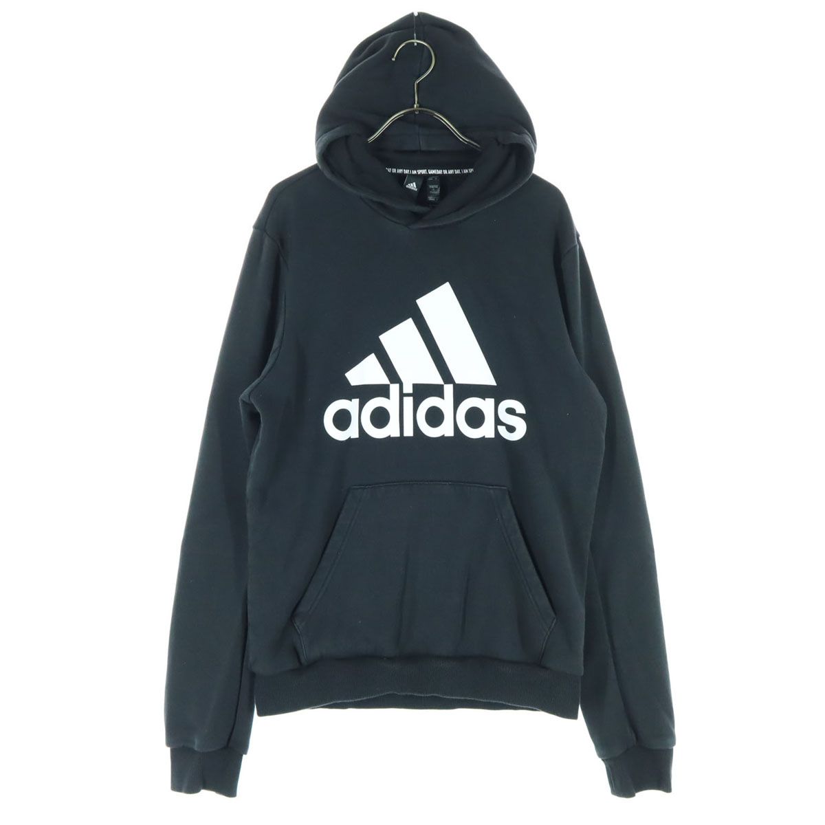 adidas アディダス 裏起毛 プリント 長袖 スウェットパーカー L ブラック メンズ 古着