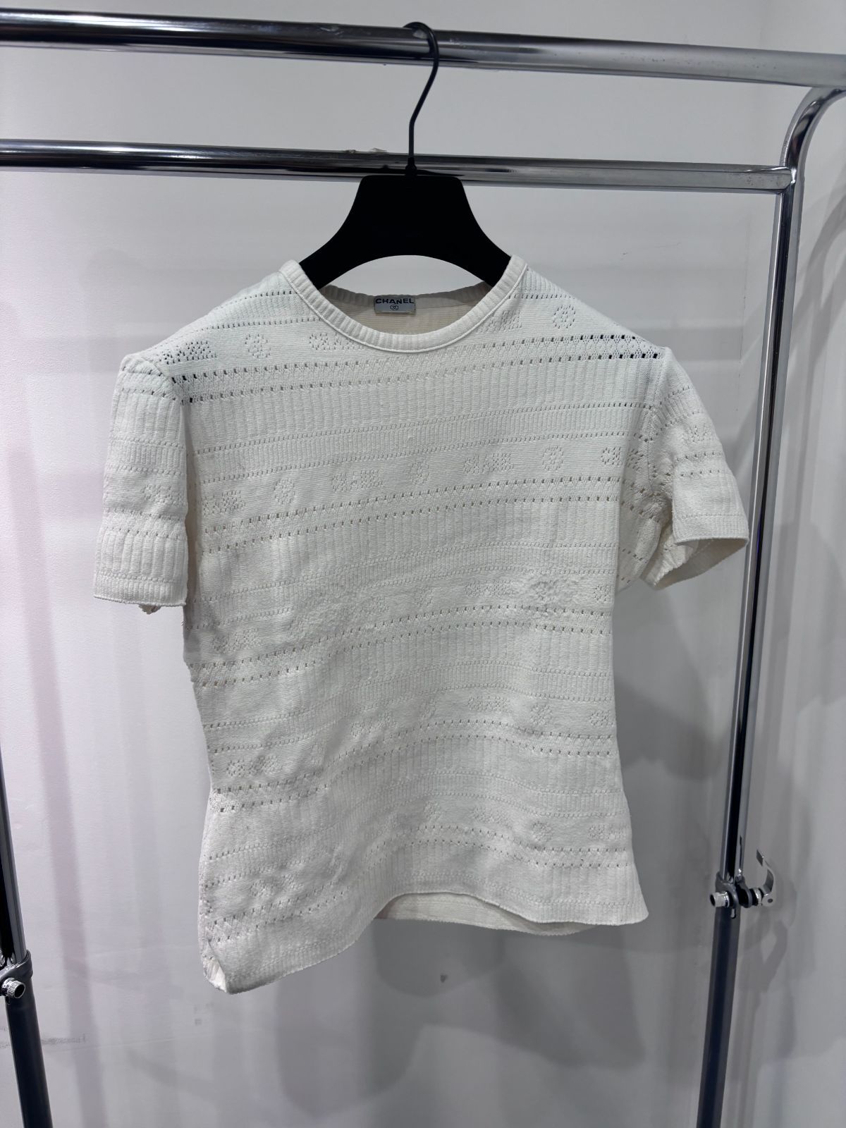 CHANEL シャネル ロゴ ニット カットソー 白 42 レディース トップス D25082345