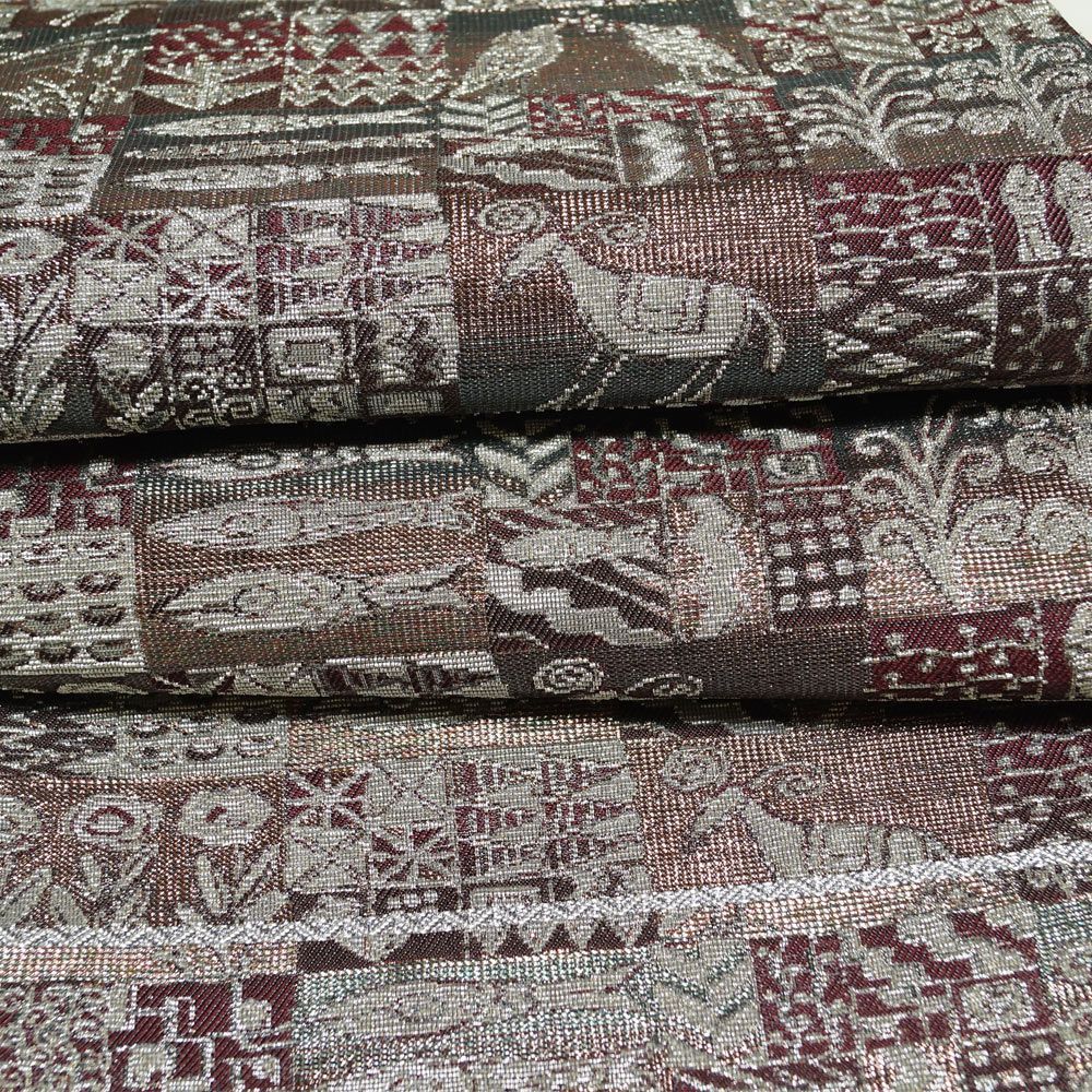 袋帯 未使用品 誉田屋源兵衛 金華燦綴 市松取動物文 輪奈織 六通柄