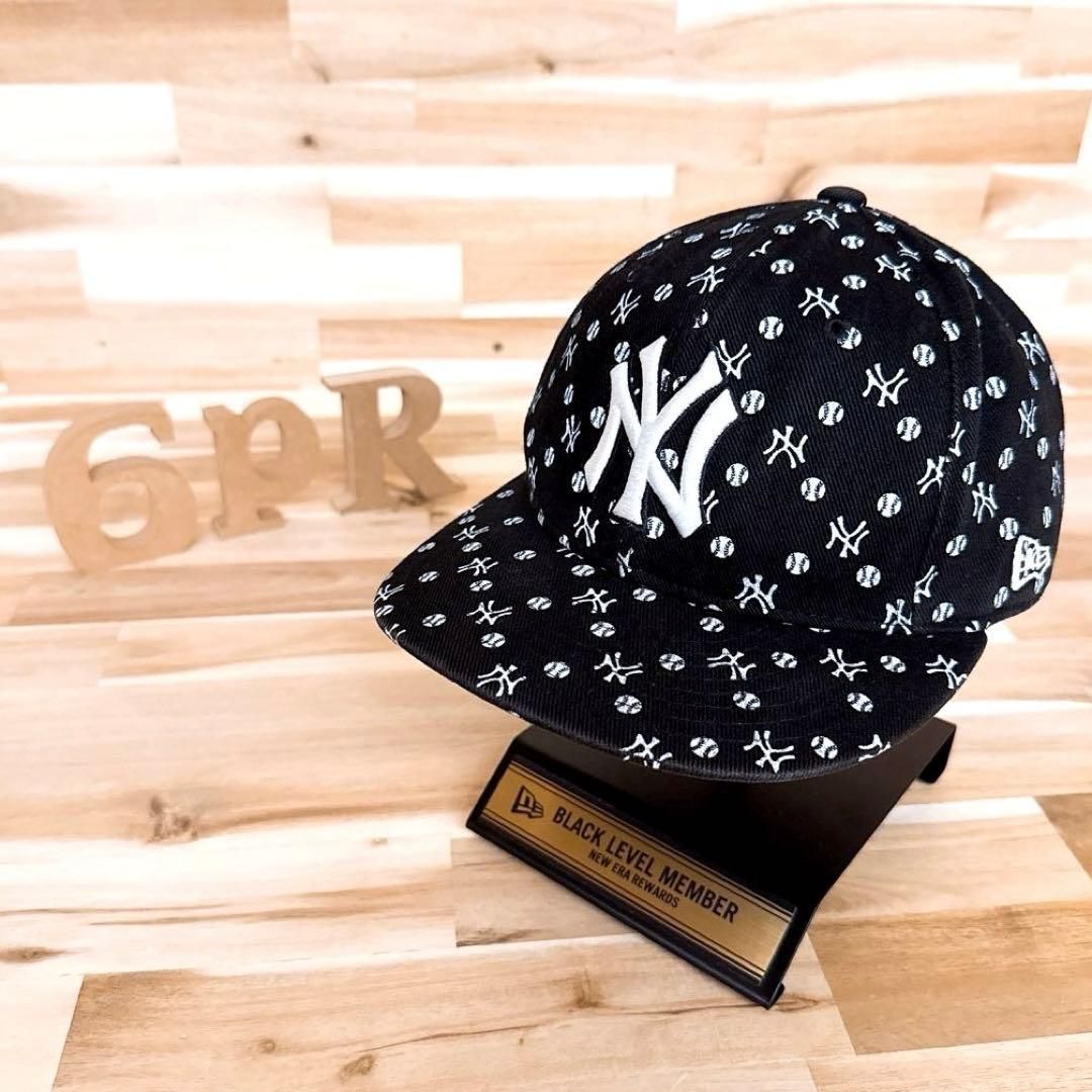 ニューエラ×ヤンキース ベースボール キャップ 総柄 50周年 黒×白