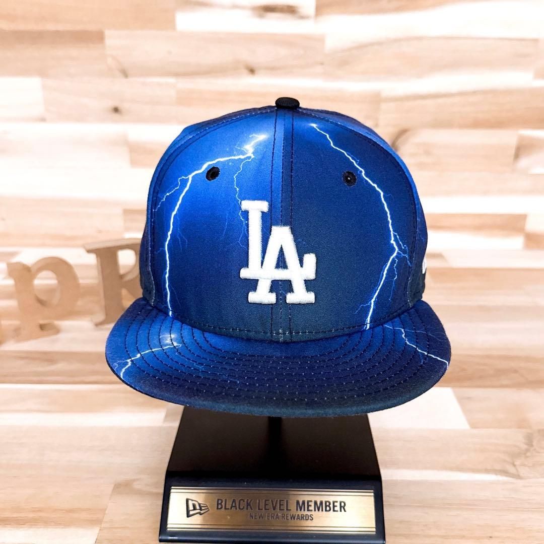 激 ニューエラ×ドジャース 雷カミナリ柄 LAキャップ 稲妻サンダー 青×白