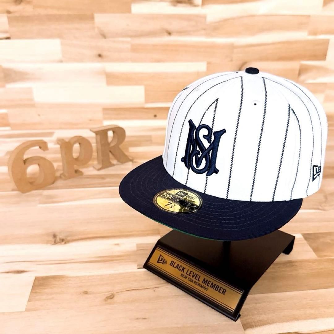 ニューエラ×エムエフシーストアー コラボ ストライプ キャップ 白×紺