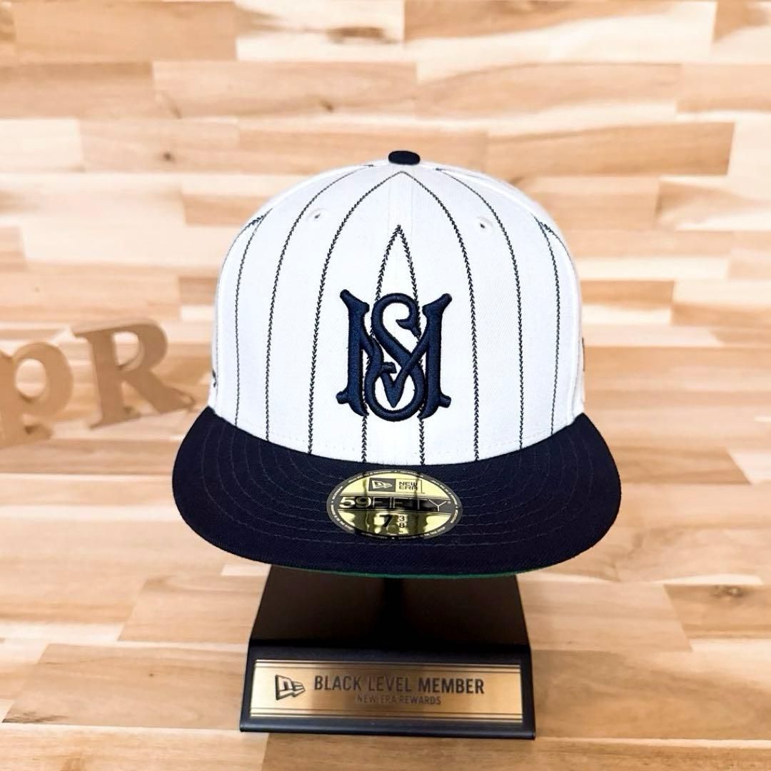 ニューエラ×エムエフシーストアー コラボ ストライプ キャップ 白×紺