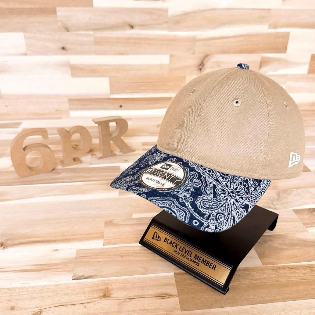 激 ニューエラ ペイズリー デニム バイザー キャップ ベージュ×紺