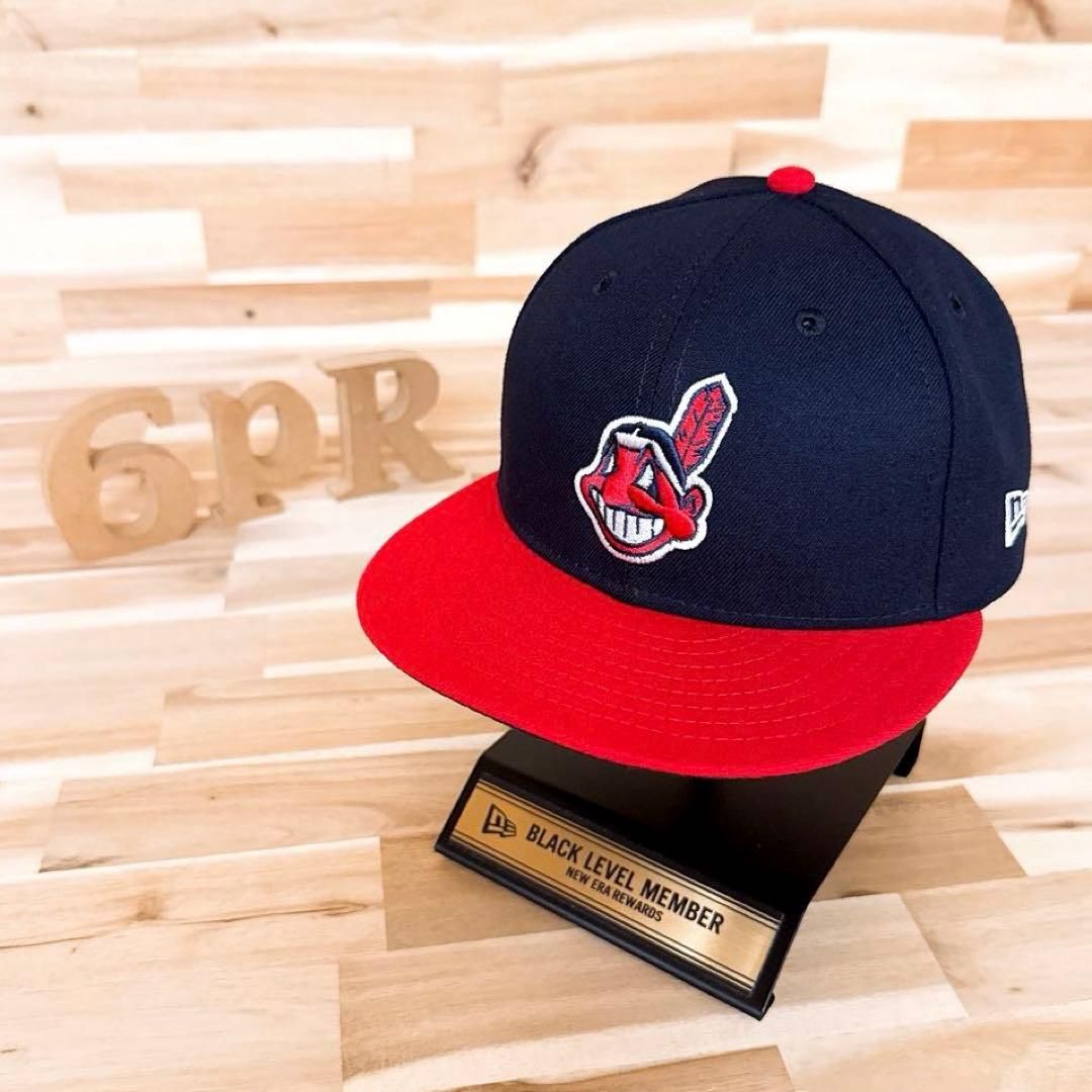 ニューエラ インディアンス ワフー酋長 立体3 D刺繍キャップ 紺 赤