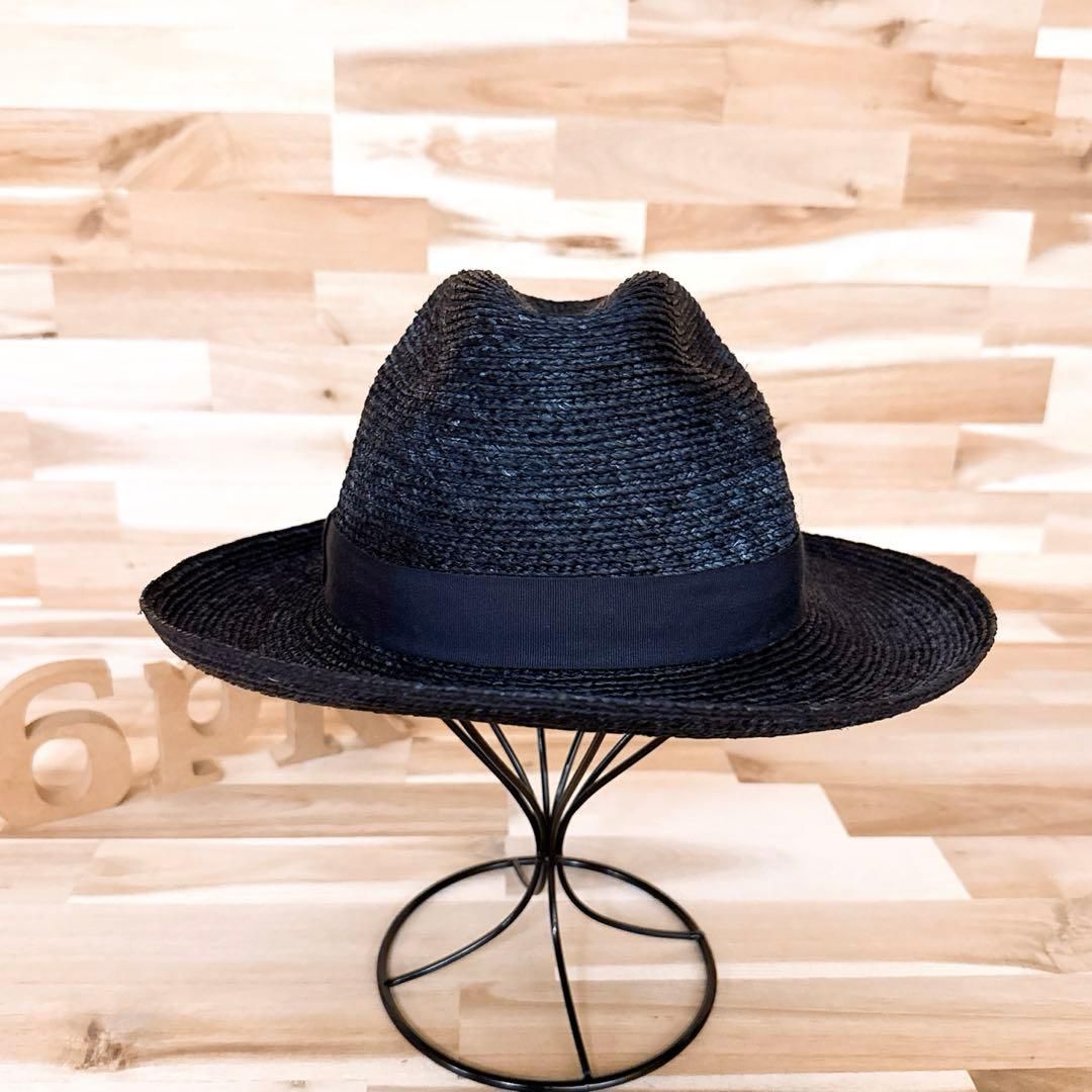 ヘレンカミンスキー 天然ラフィア 中折れハット 紺ネイビー