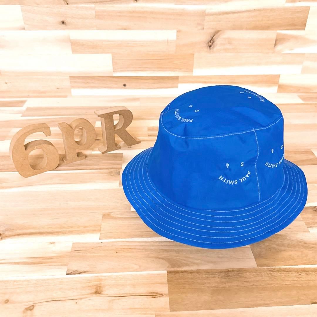 ポールスミス スマイル マルチ ロゴ ナイロン ハット軽量 青ブルー