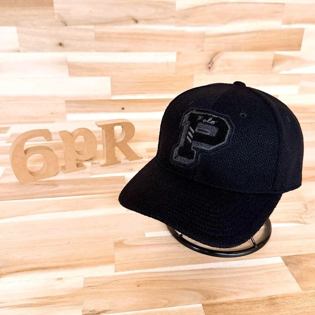 ポロラルフローレン パイル Pロゴ ウール ブレンド キャップ黒×紺