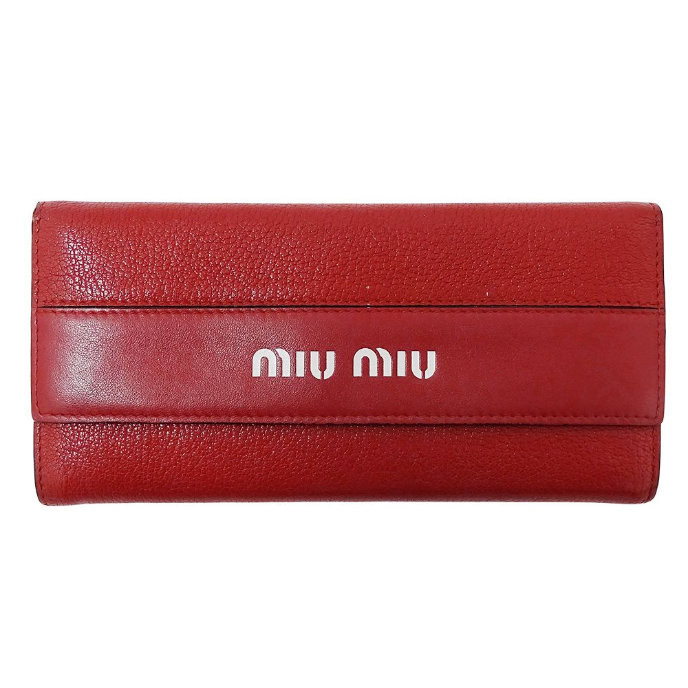 ミュウミュウ MIUMIU 財布 レディース ブランド 長財布 レザー レッド 赤 ロゴ おしゃれ き