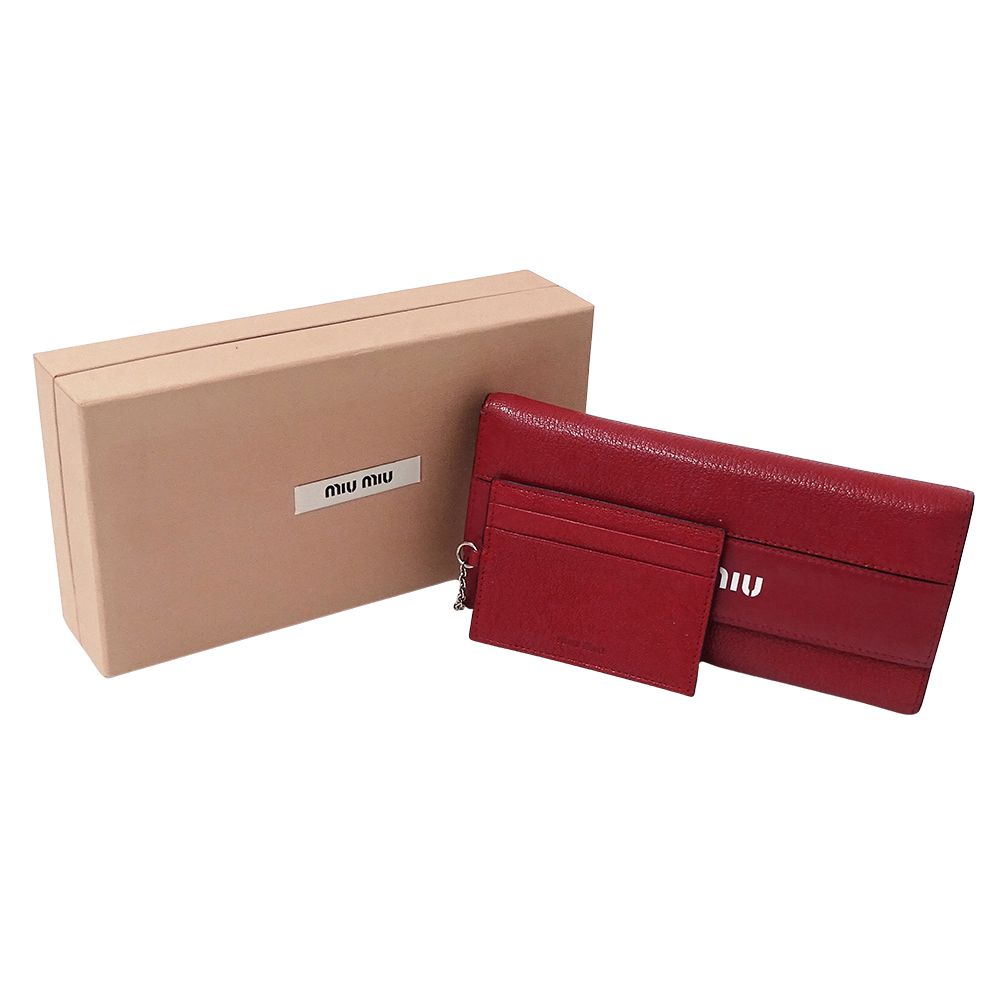  ミュウミュウ MIUMIU 財布 レディース ブランド 長財布 レザー レッド 赤 ロゴ おしゃれ き 長財布 小物