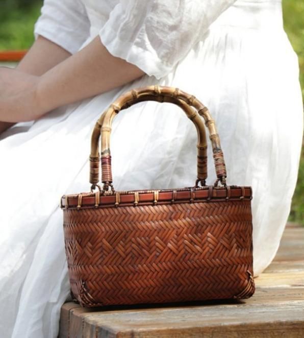 茶網代-竹持ち手-小サイズ かごバッグ 透かし 亀甲 かごバッグ レディース 竹かご バッグ 軽量 人気 ハンドメイド 手提げカバン 竹編みバッグ 竹製 ハンドバッグ 籠バッグ 巾着 夏 花火大会 浴衣 着物 伝統