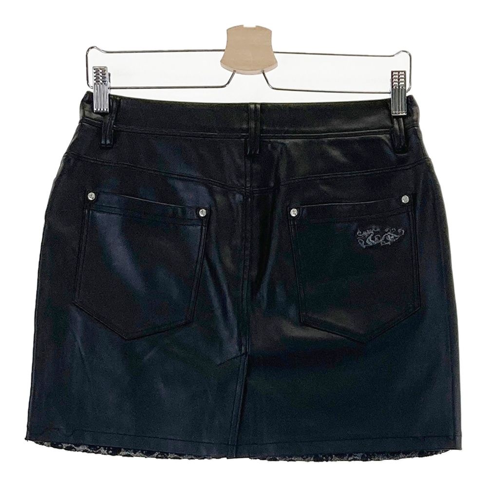 サイズ 3 DANCE WITH DRAGON ダンスウィズドラゴン 合皮スカート スカル 総柄 ブラック系 ゴルフウェア レディース ストスト