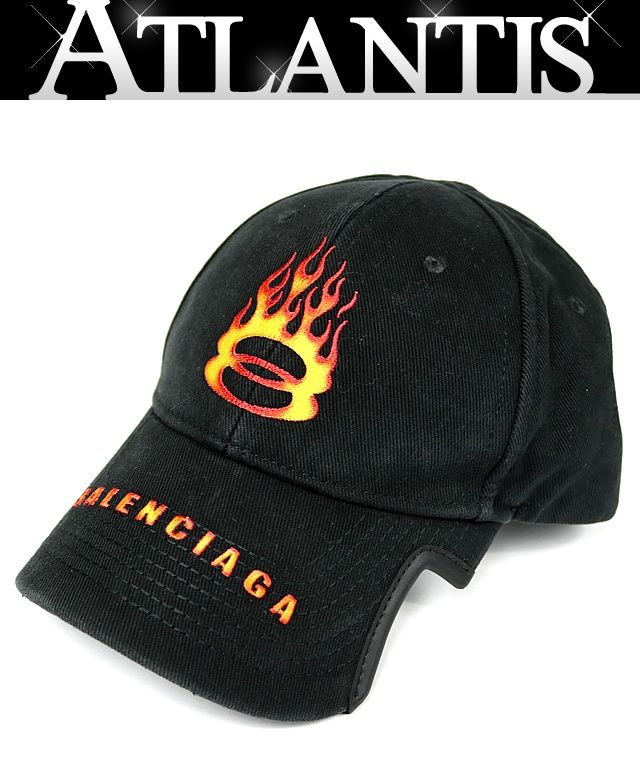 バレンシアガ ファイヤーパターン キャップ 帽子 メンズ size M 黒 101043