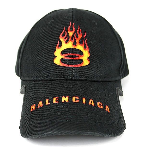 BALENCIAGA 銀座店 バレンシアガ ファイヤーパターン キャップ 帽子 メンズ size M 黒 101043