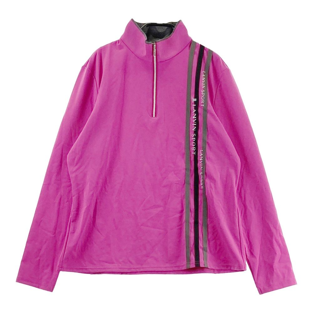 【ランバン】ゴルフ ハーフジップ 長袖ポロシャツ 迷彩カモ ラバーロゴ ピンク サイズ：42 LANVIN SPORT ランバン スポール ハーフジップ 長袖Tシャツ