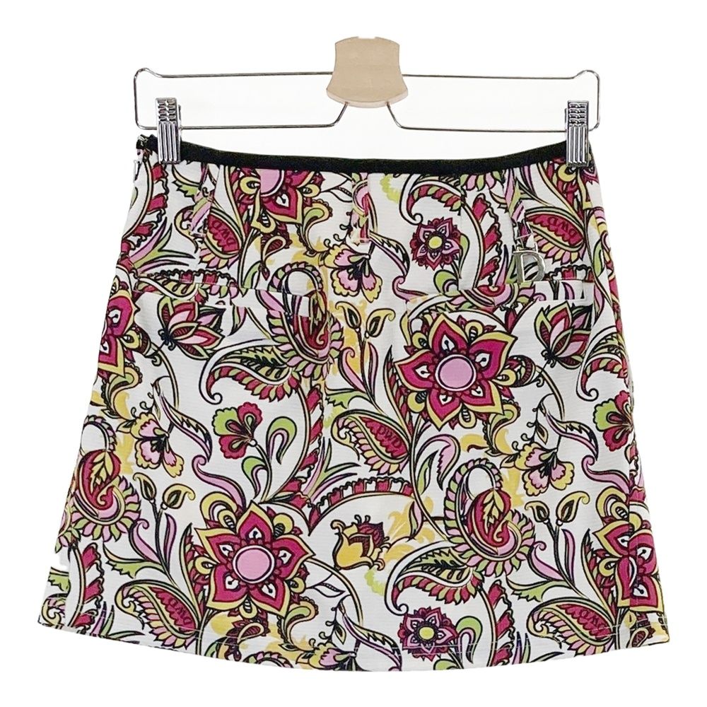 サイズ 2 DANCE WITH DRAGON ダンスウィズドラゴン ストレッチスカート 総柄 ホワイト系 ゴルフウェア レディース ストスト