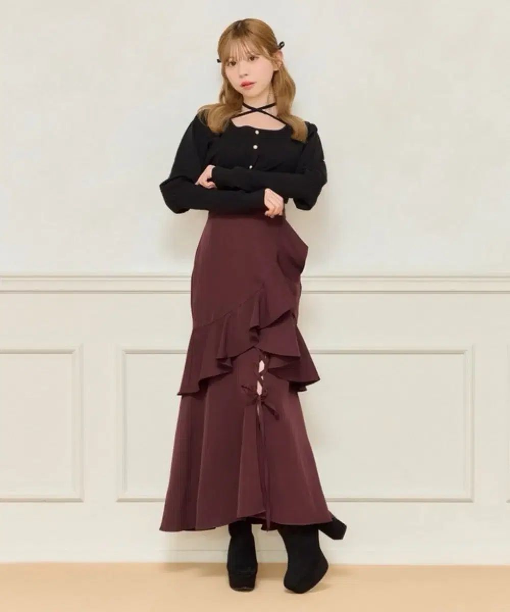 apres jour レース UP リボン スカート ボルドー スナ系 量産型 地雷系