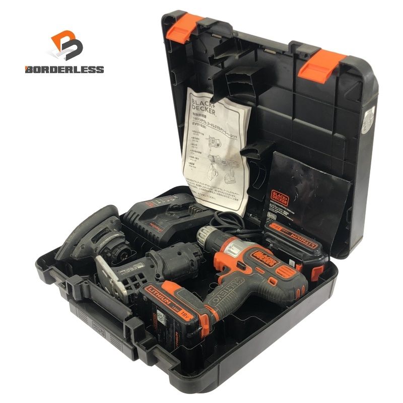 品 BLACK DECKER 18V コードレスマルチツール EVO183B1 バッテリ2個 1.5Ah 充電器 ドリル サンダー ジグゾーヘッド付118065