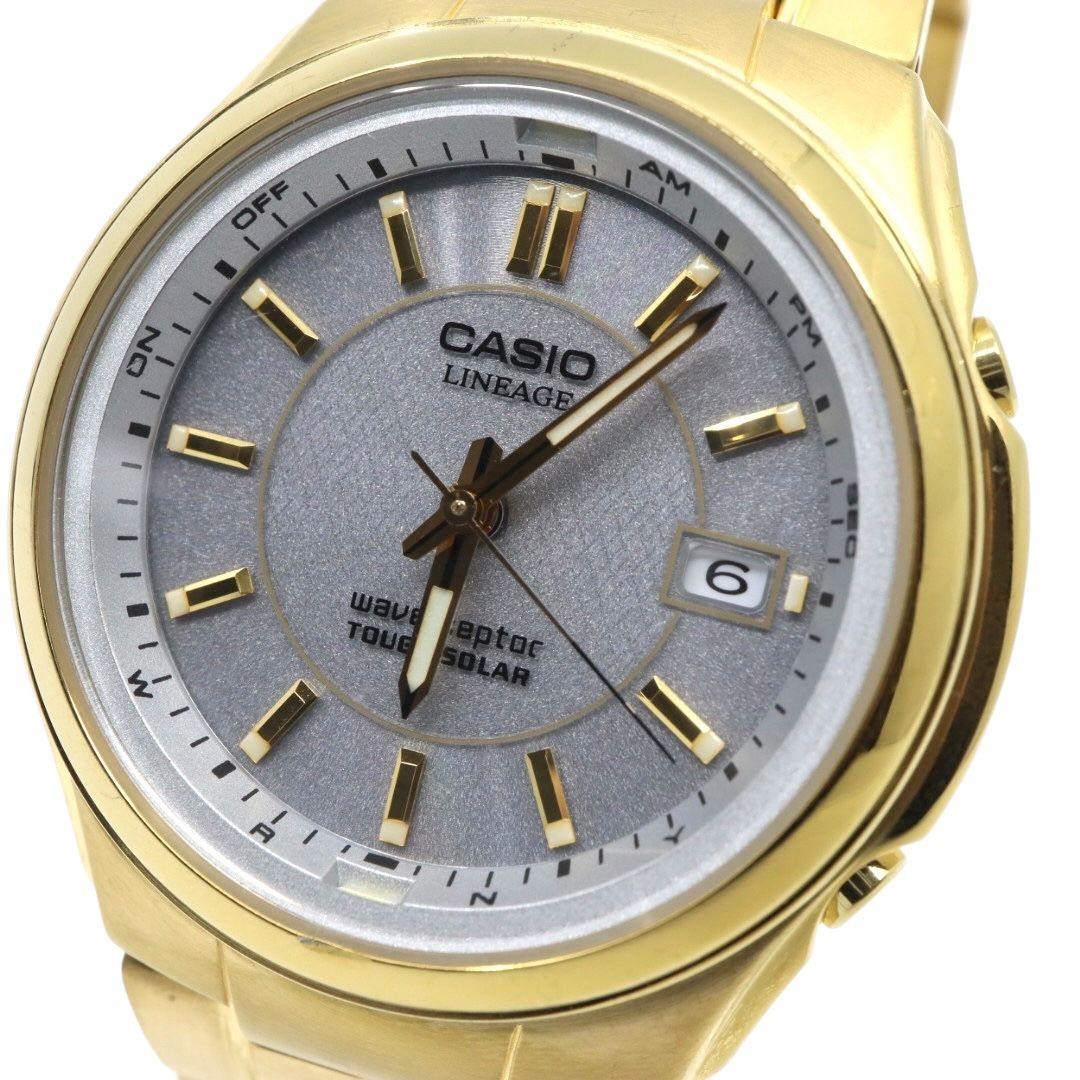 稼働品 カシオ リニエージ 腕時計 LIW-110 電波ソーラー タフソーラー ゴールド GP メンズ アナログ シルバーグレー文字盤 ビジネス エレガント ドレスウォッチ シンプル ウェーブセプター ファッション G10