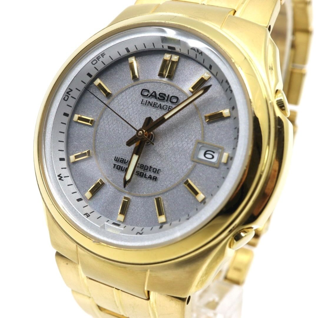 稼働品 カシオ リニエージ 腕時計 LIW-110 電波ソーラー タフソーラー ゴールド GP メンズ アナログ シルバーグレー文字盤 ビジネス エレガント ドレスウォッチ シンプル ウェーブセプター ファッション G10