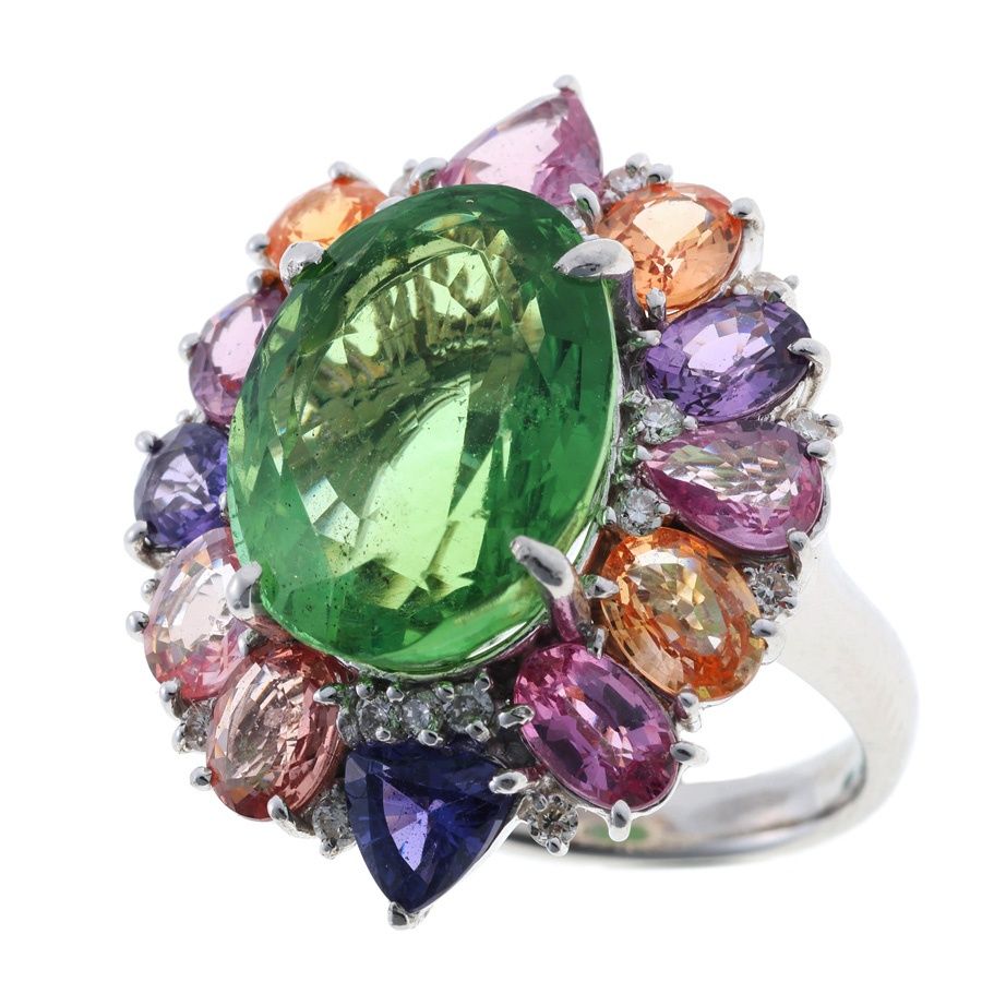 リング Pt 900 フローライト11.83 ct サファイア6.15 ダイヤモンド 0.31 10 商品番号 67374