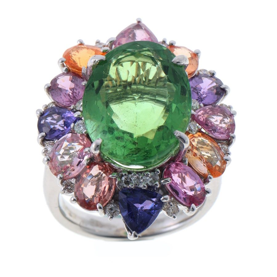 リング Pt 900 フローライト11.83 ct サファイア6.15 ダイヤモンド 0.31 10 商品番号 67374