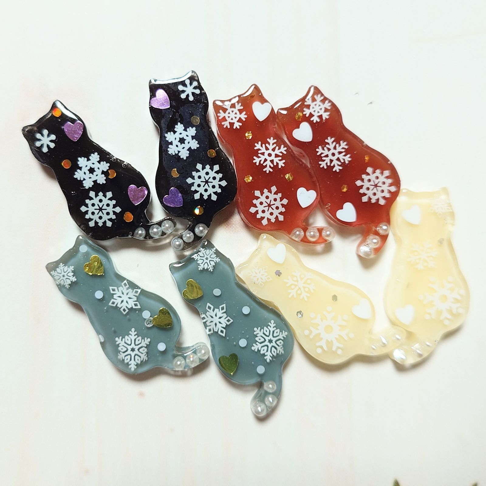 レジン カボション ハンドメイド 猫ちゃん 雪柄 オリジナルパーツ セット 48