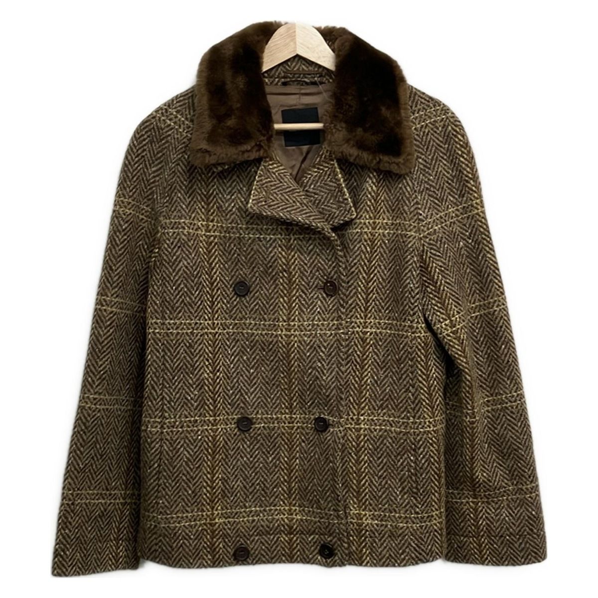 マックスマーラウィークエンド コート サイズ38 S レディース - ベージュ×ダークブラウン×マルチ 長袖 ファー ファー取り外し可 冬