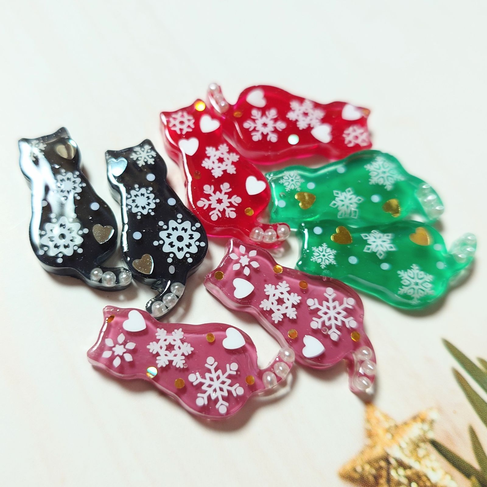  レジン カボション ハンドメイド 猫ちゃん 雪柄 オリジナルパーツ セット 49 その他 手芸素材 材料