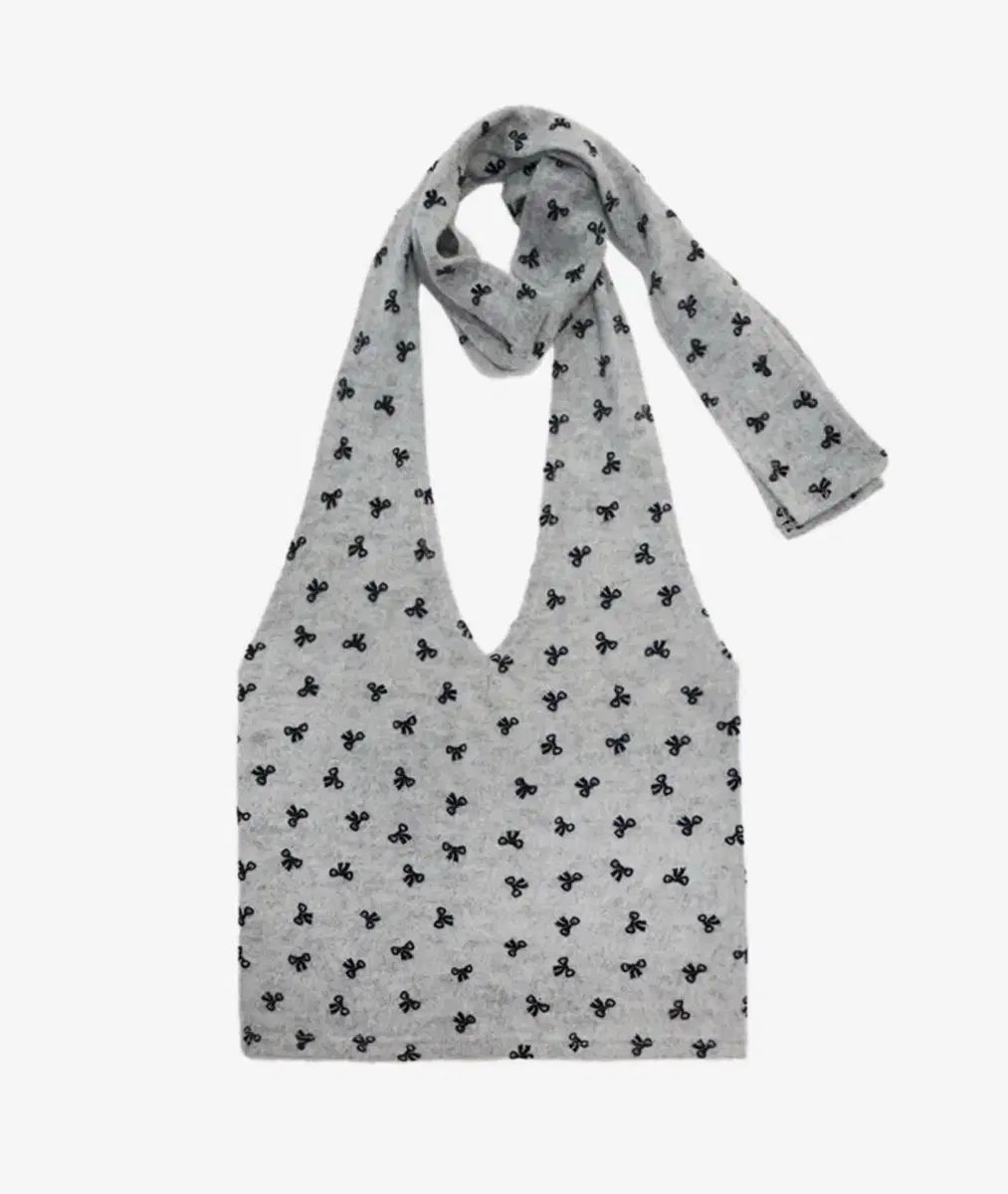 Sio シオ リボン フロッキング Vネック スリーブレス ホルター トップス