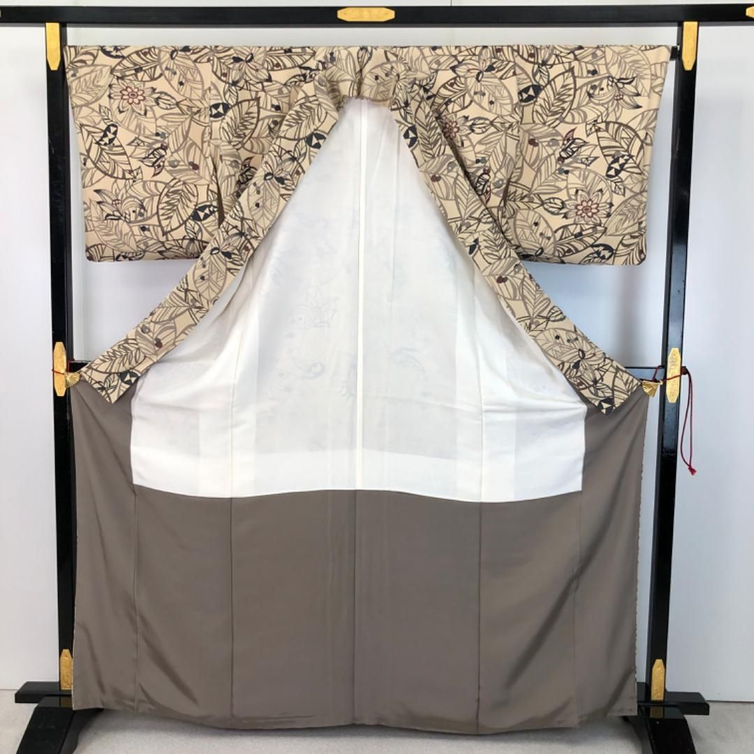 小紋 型染 花模様 桑色白茶 縮緬 トールサイズ K-5507