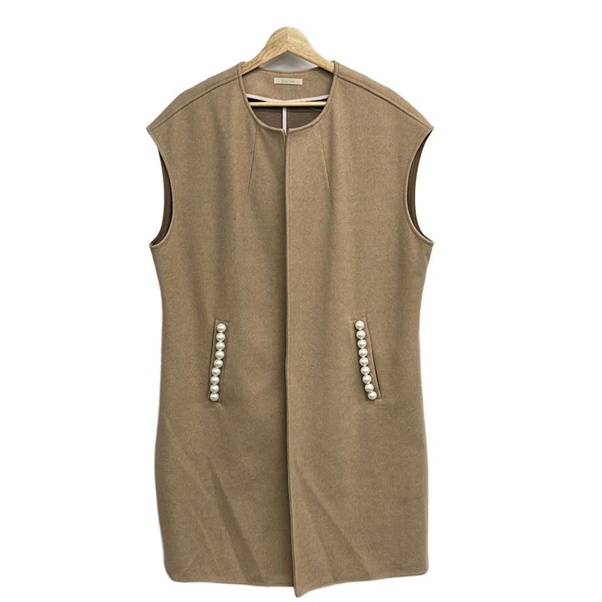 Rose Tiara ローズティアラ コート サイズ42 L レディース ライトブラウン ノースリーブ パール