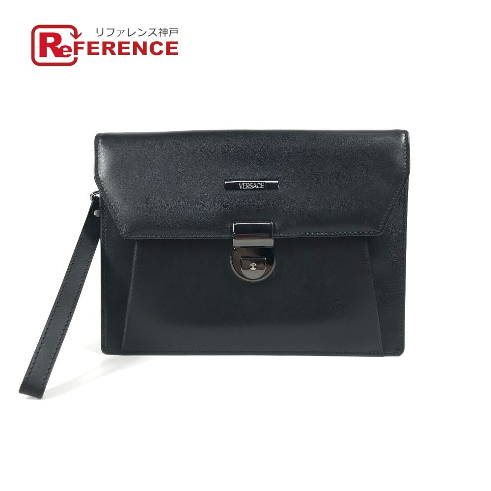 VERSACE ヴェルサーチ セカンドバッグ ロゴ レザー ブラック