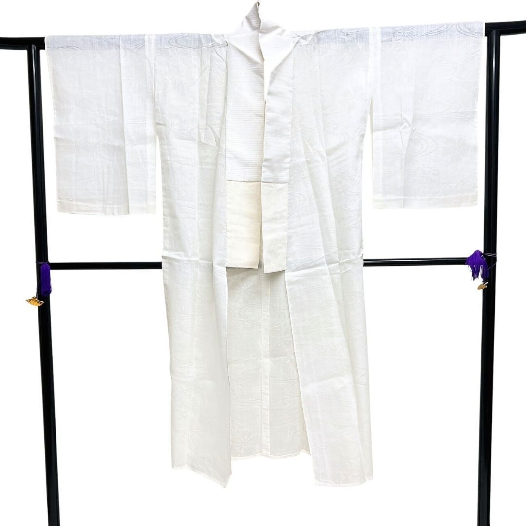 長襦袢 麻 白地 撫子 観世水 着物 113 b p ms