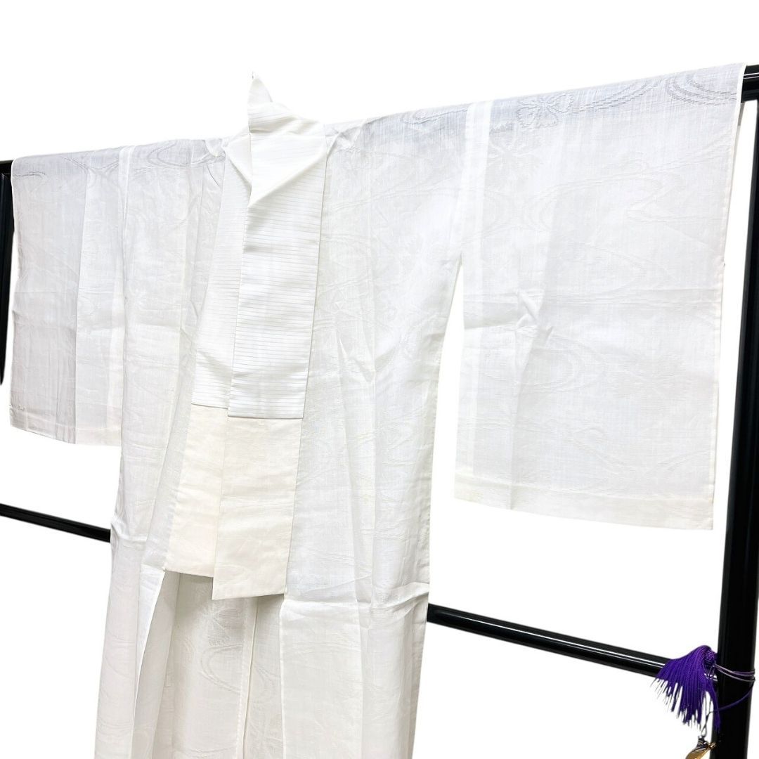 長襦袢 麻 白地 撫子 観世水 着物 113 b p ms