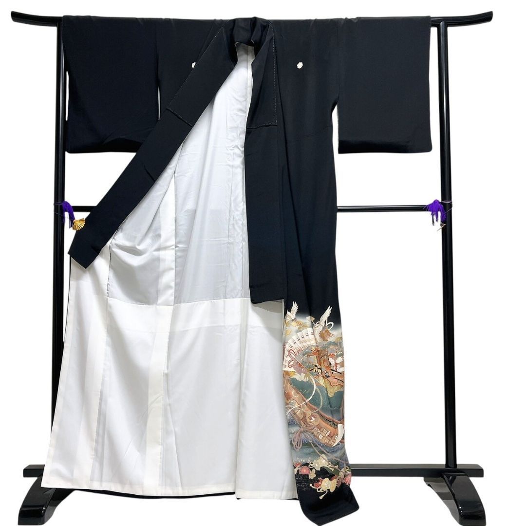 黒留袖 五つ紋 金駒刺繍 金彩 銀彩 鶴 水引 着物 113 b p ms